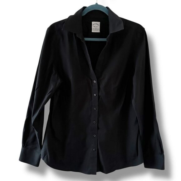 Vtg Brooks Brothers Black Fitted Non-Iron Stretch Black Button-Up Shirt Size 12 - Picture 1 of 14